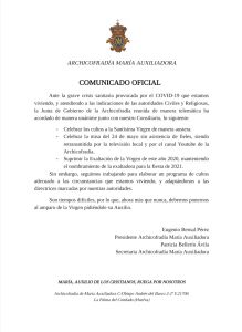 Comunicado de La Archicofradía de María Auxiliadora 